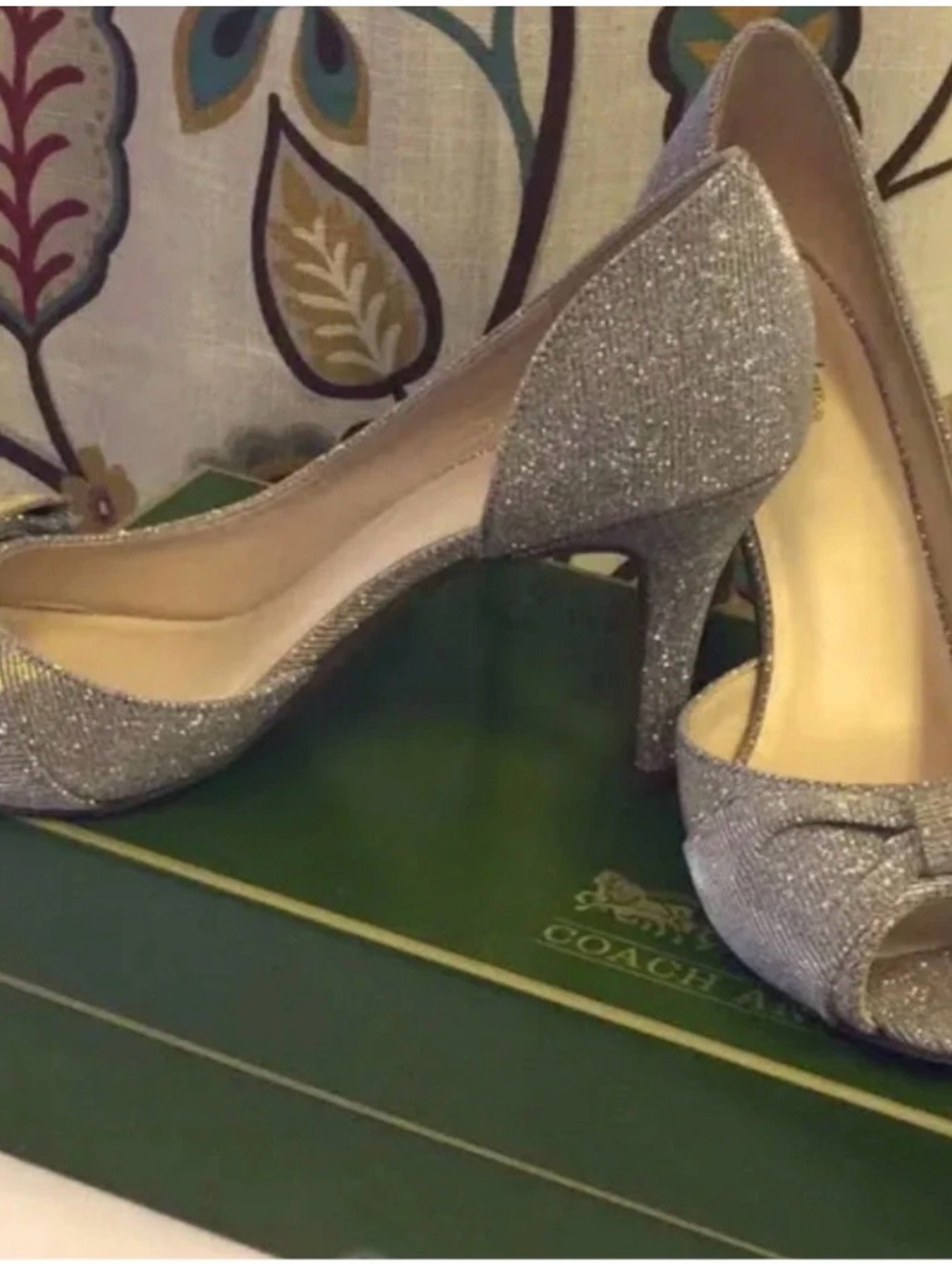 Coach and Four Silver Glitter Peep-Toe Heels